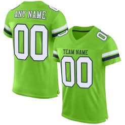 Custom Neon Green White-Navy Mesh Authentic Football Jersey