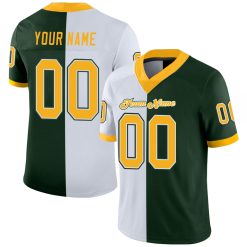 Custom Green Gold-White Mesh Split Fashion Football Jersey